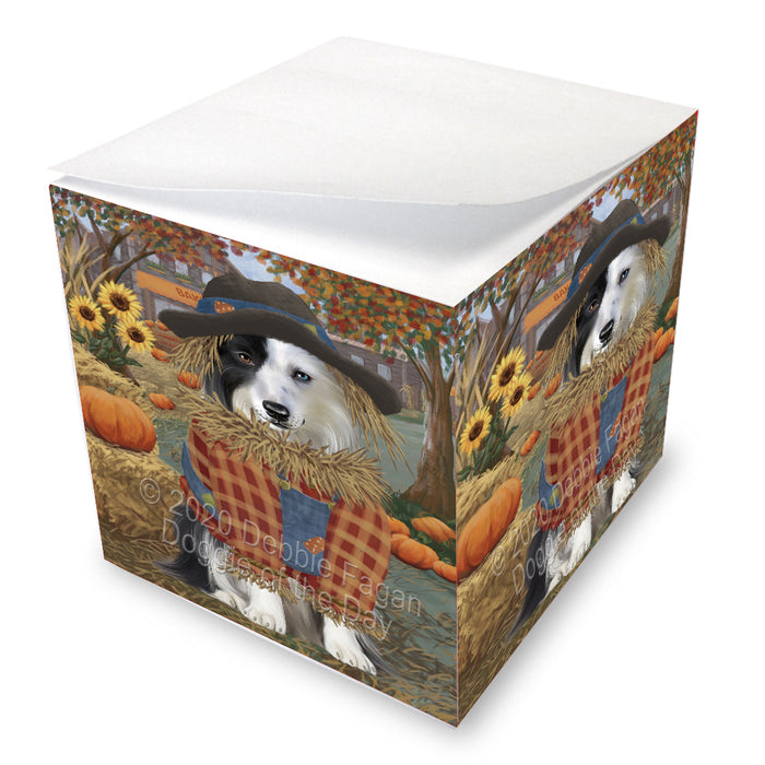 Fall Pumpkin Scarecrow Border Collie Dog Note Cube NOC-DOTD-A56783