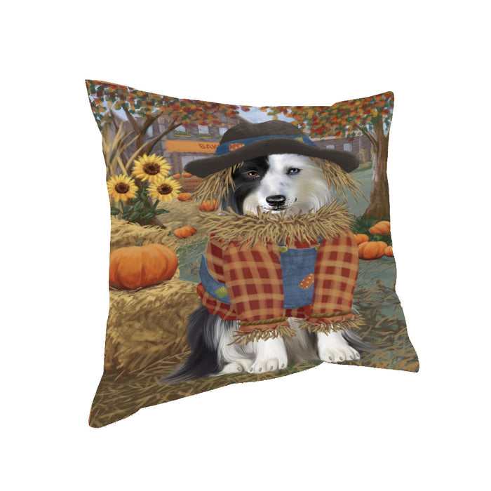 Halloween 'Round Town And Fall Pumpkin Scarecrow Both Border Collie Dogs Pillow PIL82556