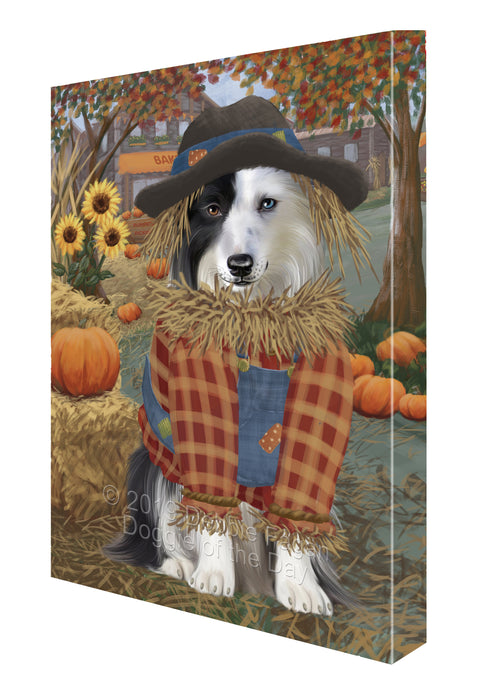 Halloween 'Round Town And Fall Pumpkin Scarecrow Both Border Collie Dogs Canvas Print Wall Art Décor CVS139940