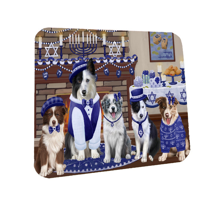Happy Hanukkah Family Border Collie Dogs Coasters Set of 4 CSTA57556