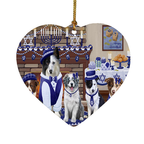 Happy Hanukkah Family Border Collie Dogs Heart Christmas Ornament HPOR57600