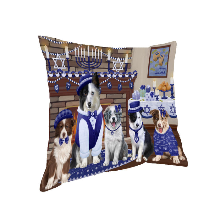 Happy Hanukkah Family and Happy Hanukkah Both Border Collie Dogs Pillow PIL82800
