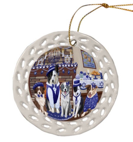 Happy Hanukkah Family Border Collie Dogs Doily Ornament DPOR57958