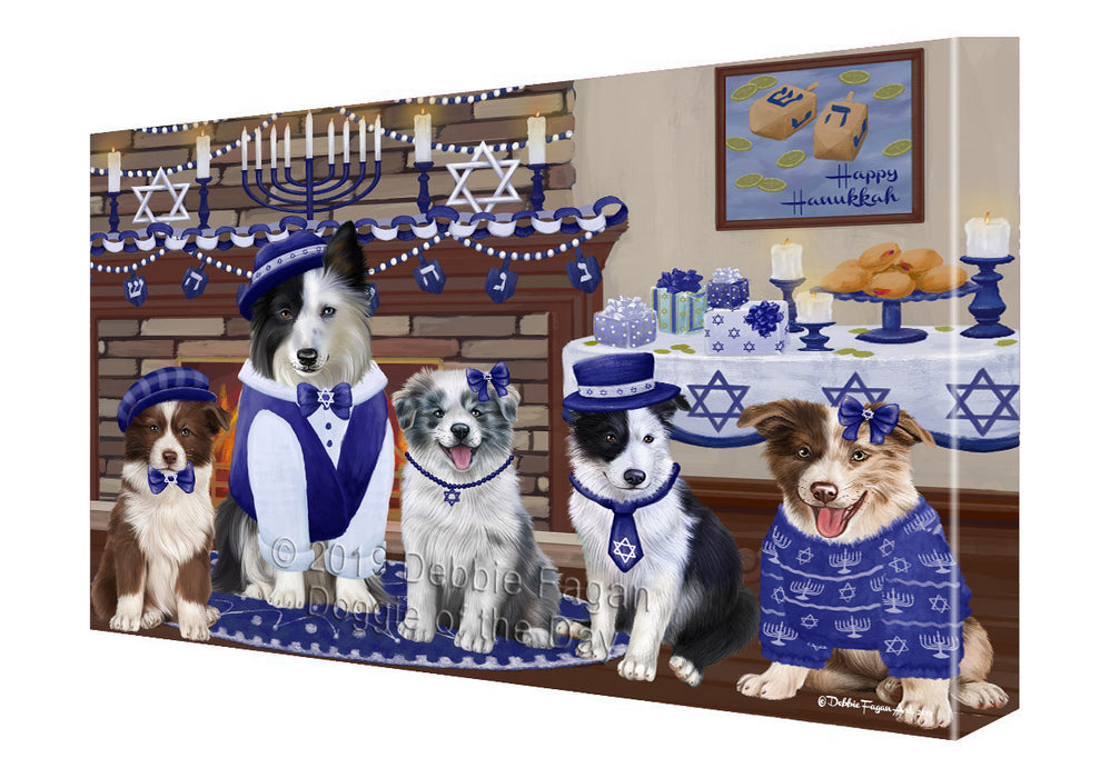 Happy Hanukkah Family and Happy Hanukkah Both Border Collie Dogs Canvas Print Wall Art Décor CVS140993