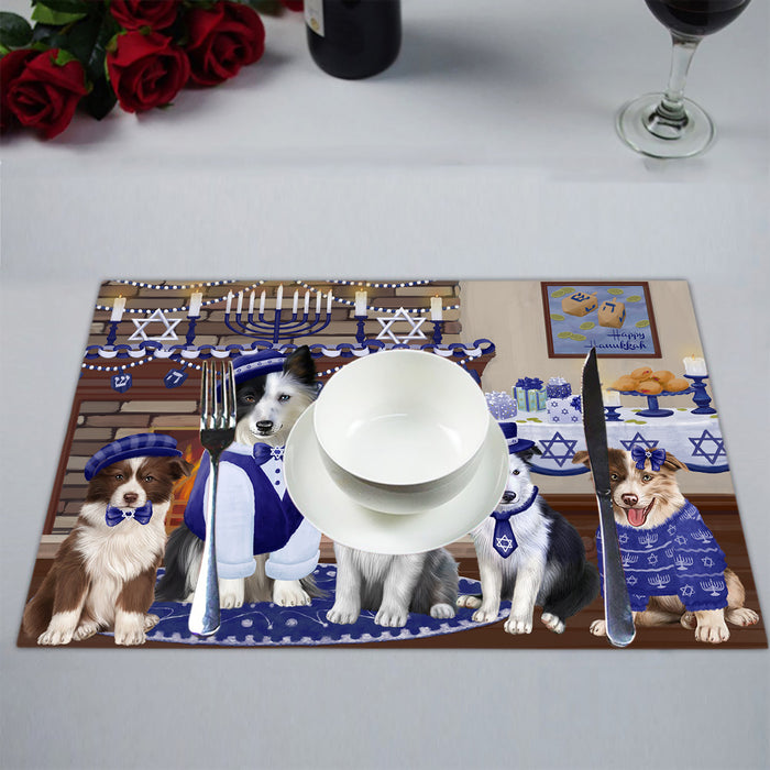 Happy Hanukkah Family Border Collie Dogs Placemat