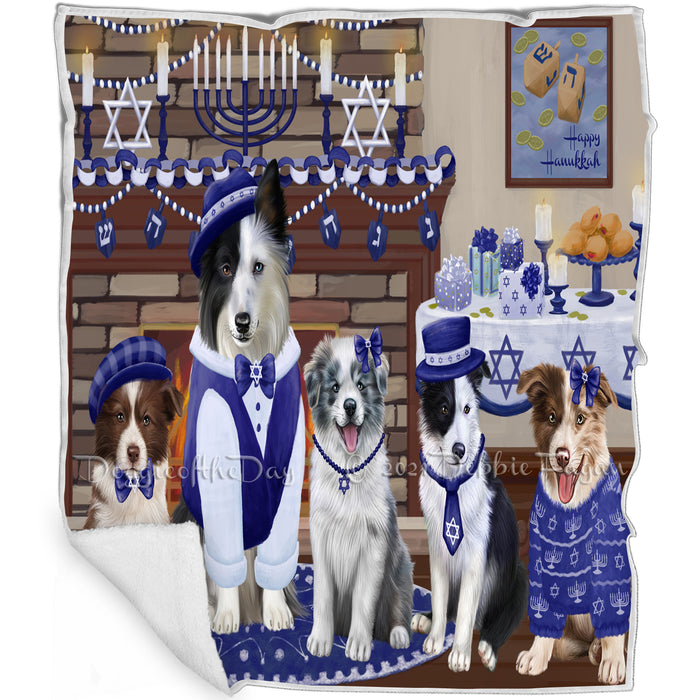 Happy Hanukkah Family and Happy Hanukkah Both Border Collie Dogs Blanket BLNKT140366