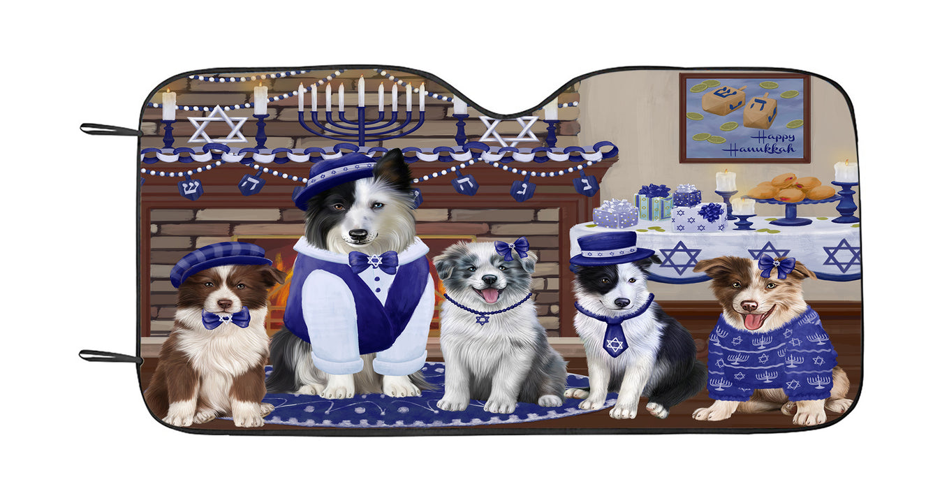 Happy Hanukkah Family Border Collie Dogs Car Sun Shade