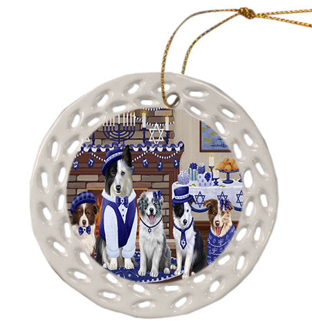 Happy Hanukkah Family Border Collie Dogs Ceramic Doily Ornament DPOR57600