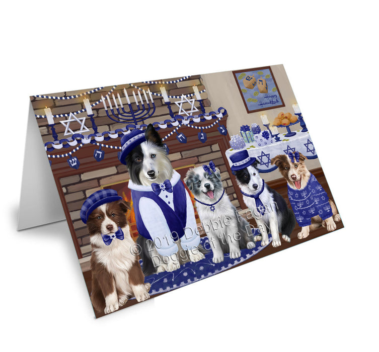 Happy Hanukkah Family Border Collie Dogs Handmade Artwork Assorted Pets Greeting Cards and Note Cards with Envelopes for All Occasions and Holiday Seasons GCD78146