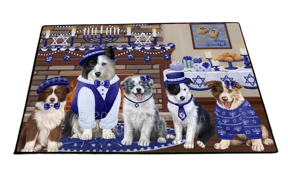 Happy Hanukkah Family and Happy Hanukkah Both Border Collie Dogs Floormat FLMS54062