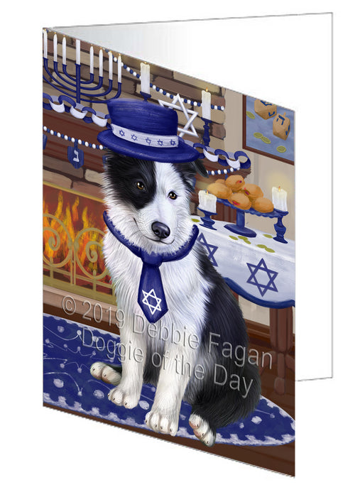 Happy Hanukkah Border Collie Dog Handmade Artwork Assorted Pets Greeting Cards and Note Cards with Envelopes for All Occasions and Holiday Seasons GCD78314