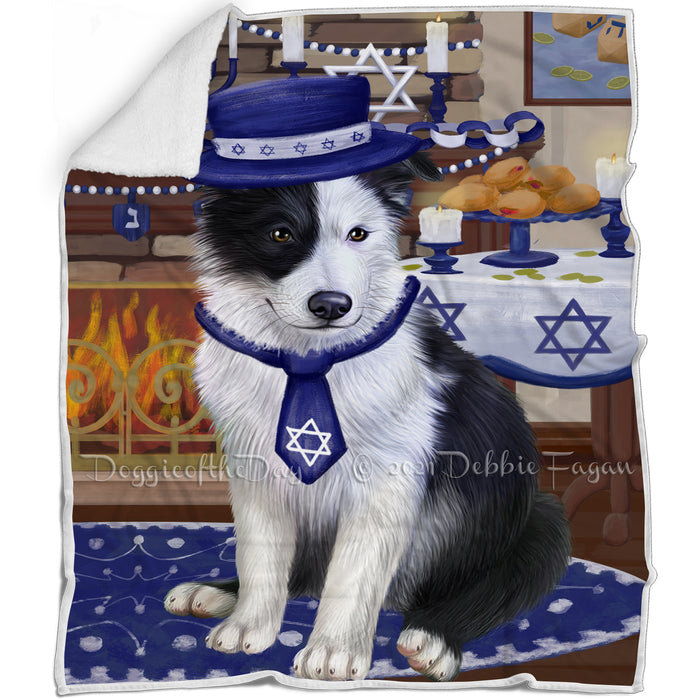 Happy Hanukkah Family and Happy Hanukkah Both Border Collie Dog Blanket BLNKT139862