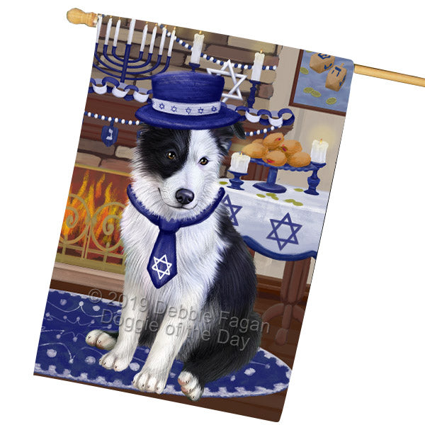Happy Hanukkah Border Collie Dog House Flag FLG65868