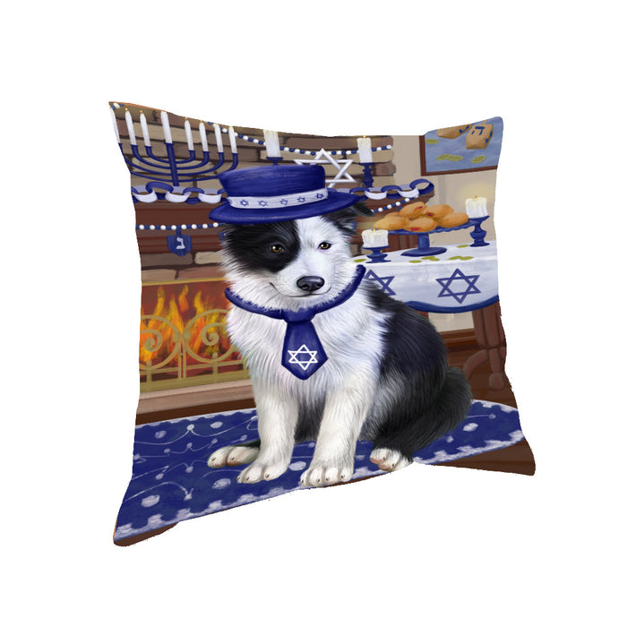 Happy Hanukkah Family and Happy Hanukkah Both Border Collie Dog Pillow PIL83024