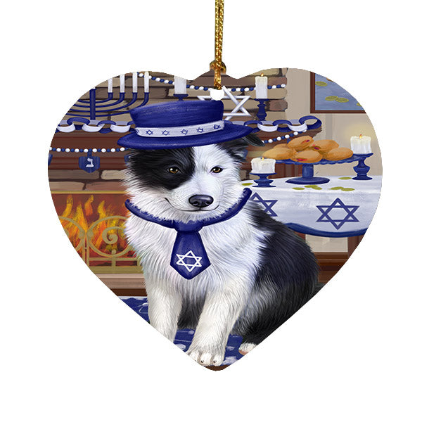 Happy Hanukkah Border Collie Dog Heart Christmas Ornament HPOR57656