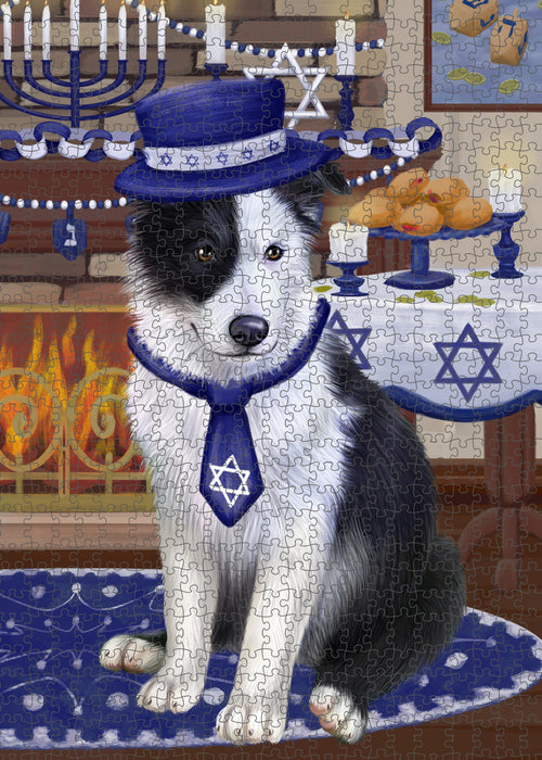 Happy Hanukkah Family and Happy Hanukkah Both Border Collie Dog Puzzle with Photo Tin PUZL96932