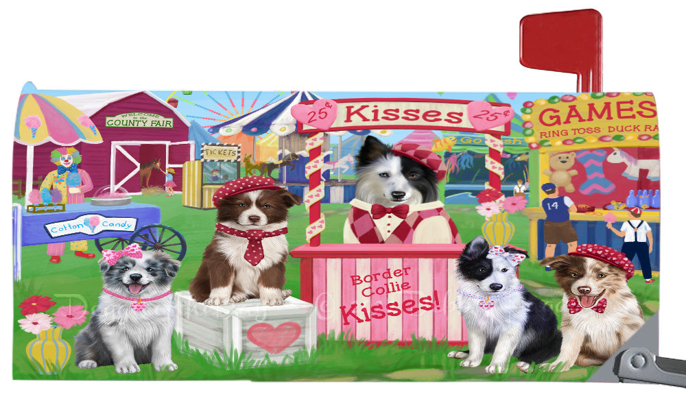 Carnival Kissing Booth Border Collie Dogs Magnetic Mailbox Cover Both Sides Pet Theme Printed Decorative Letter Box Wrap Case Postbox Thick Magnetic Vinyl Material