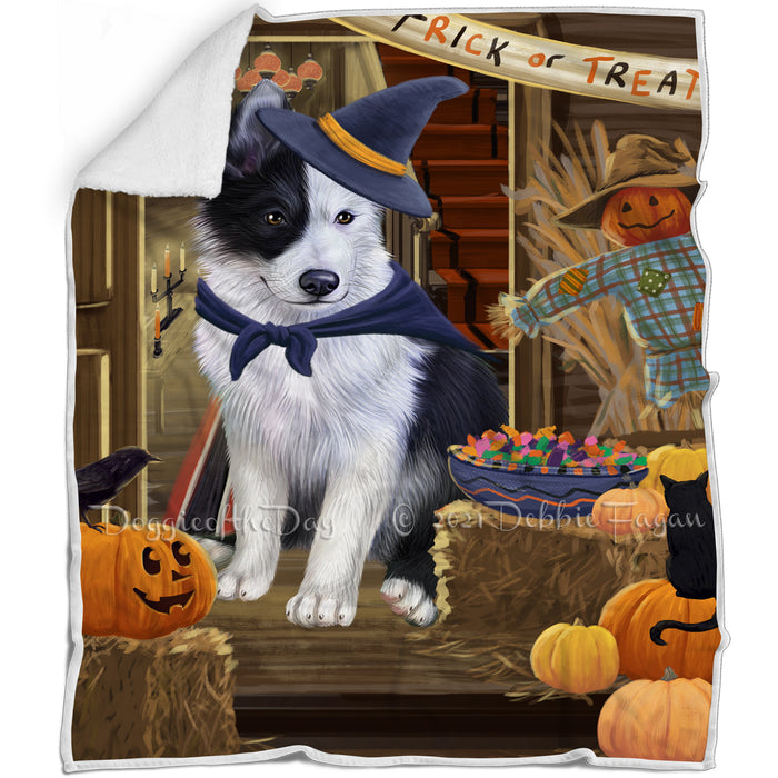 Enter at Own Risk Trick or Treat Halloween Border Collie Dog Blanket BLNKT94602