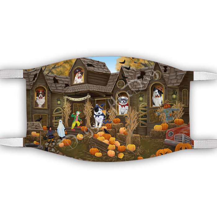 Haunted House Halloween Trick or Treat  Border Collie Dogs Face Mask FM49679