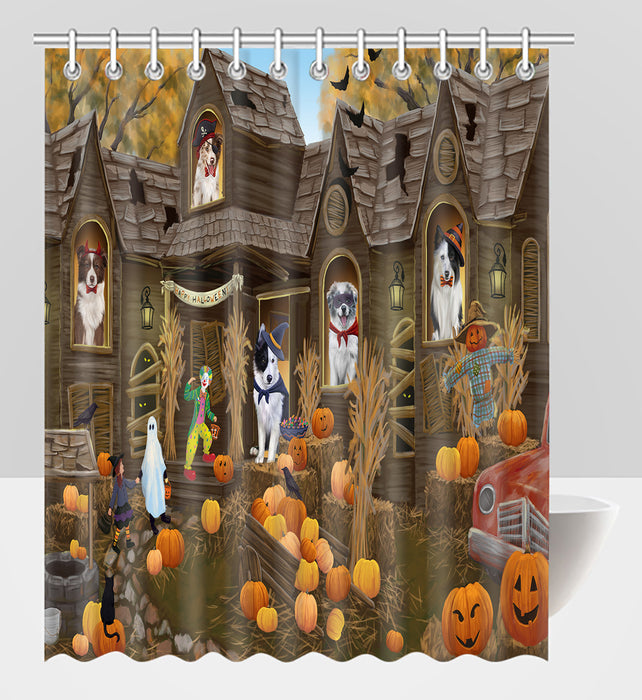 Haunted House Halloween Trick or Treat Border Collie Dogs Shower Curtain
