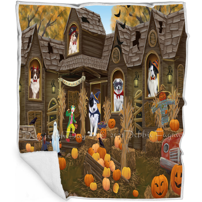 Haunted House Halloween Trick or Treat Border Collies Dog Blanket BLNKT92973