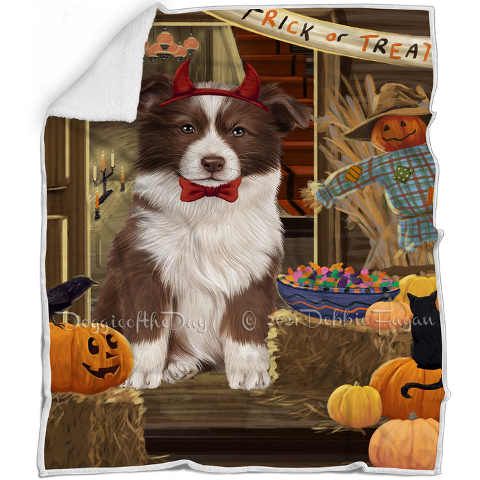 Enter at Own Risk Trick or Treat Halloween Border Collie Dog Blanket BLNKT94629