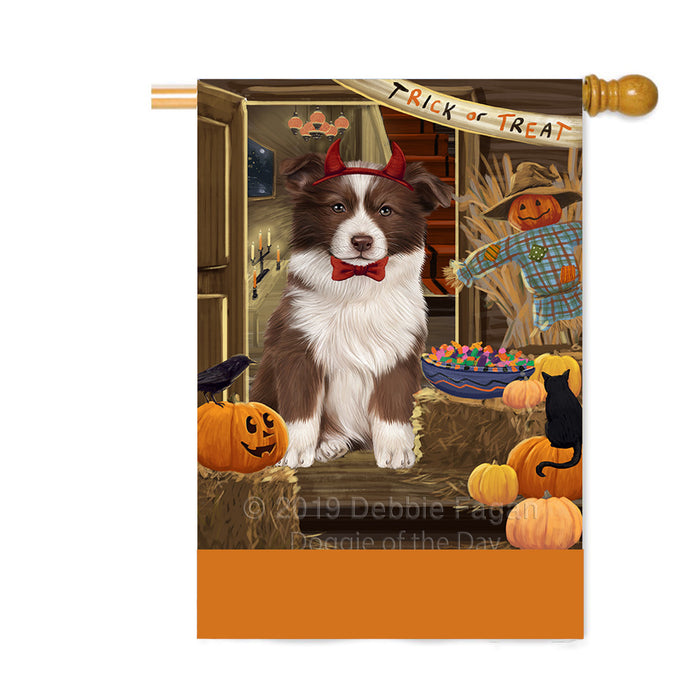 Personalized Enter at Own Risk Trick or Treat Halloween Border Collie Dog Custom House Flag FLG-DOTD-A59545