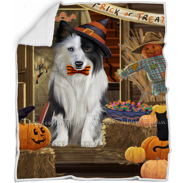 Enter at Own Risk Trick or Treat Halloween Border Collie Dog Blanket BLNKT94638