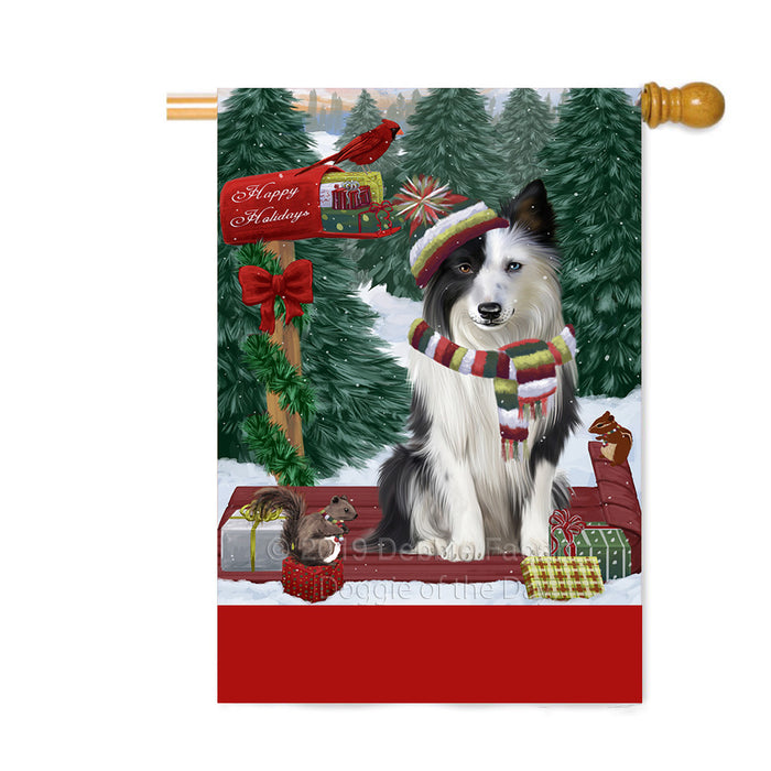 Personalized Merry Christmas Woodland Sled Border Collie Dog Custom House Flag FLG-DOTD-A61572