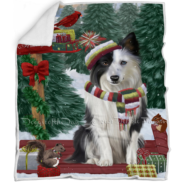 Merry Christmas Woodland Sled Border Collie Dog Blanket BLNKT113160