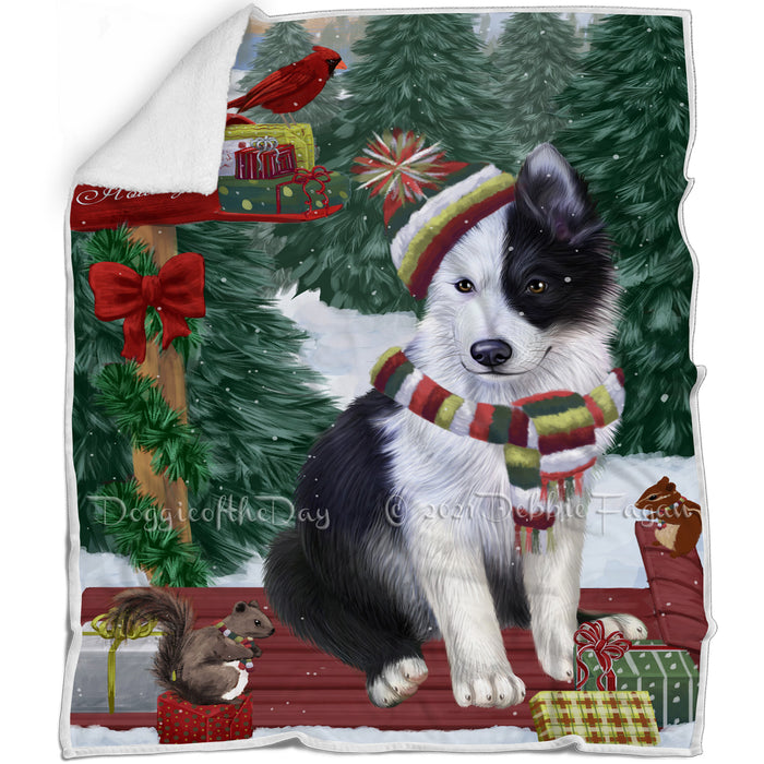 Merry Christmas Woodland Sled Border Collie Dog Blanket BLNKT113196