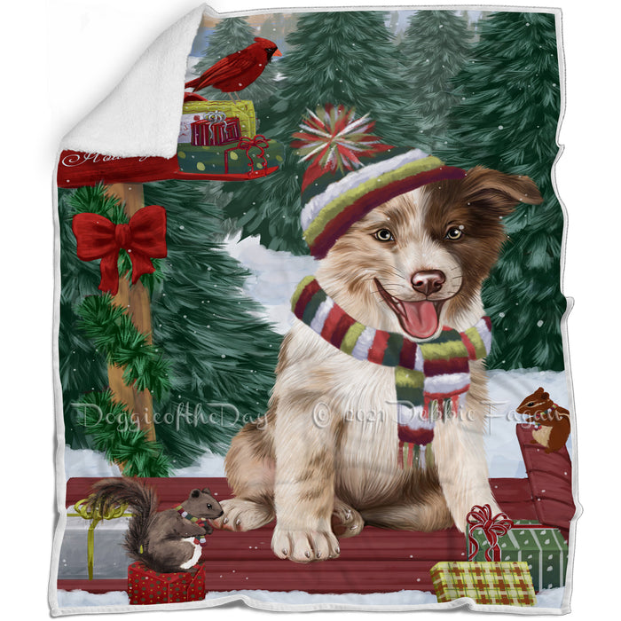 Merry Christmas Woodland Sled Border Collie Dog Blanket BLNKT113169