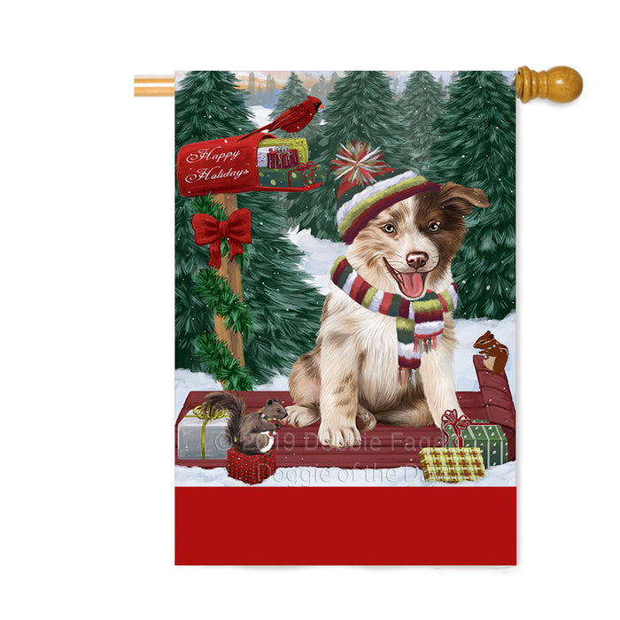 Personalized Merry Christmas Woodland Sled Border Collie Dog Custom House Flag FLG-DOTD-A61573