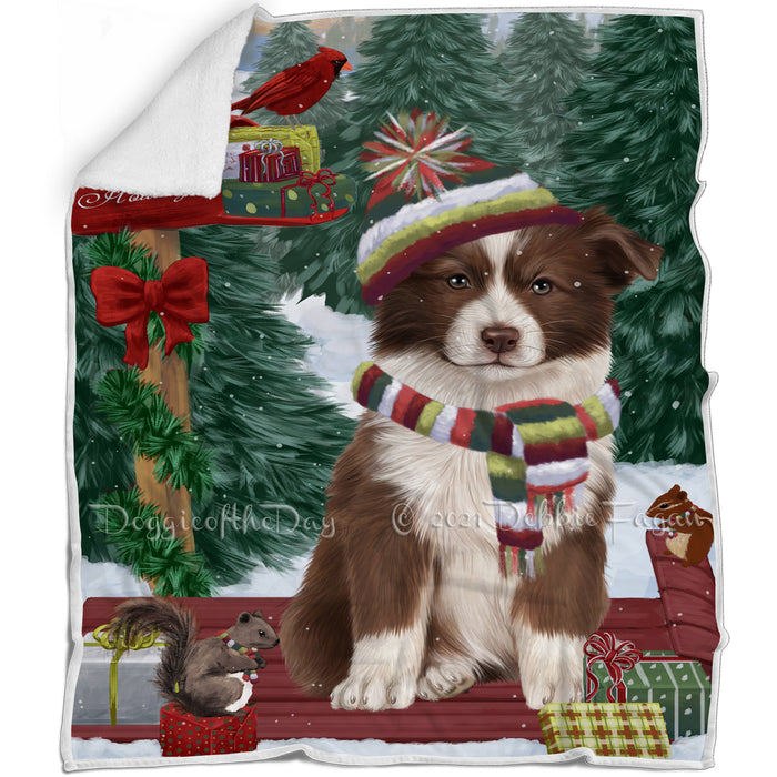 Merry Christmas Woodland Sled Border Collie Dog Blanket BLNKT113178
