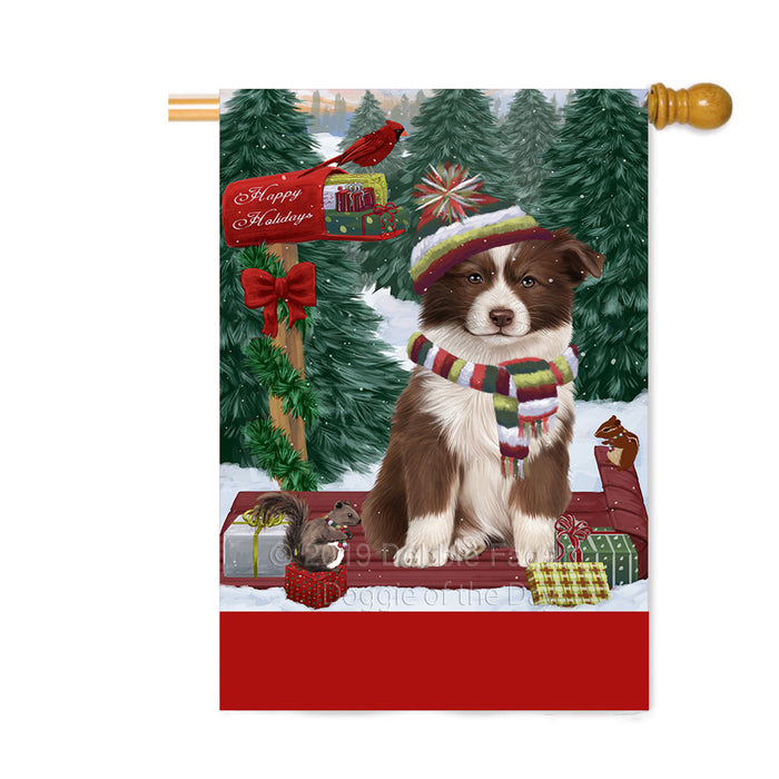 Personalized Merry Christmas Woodland Sled Border Collie Dog Custom House Flag FLG-DOTD-A61574
