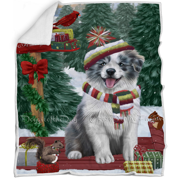 Merry Christmas Woodland Sled Border Collie Dog Blanket BLNKT113187