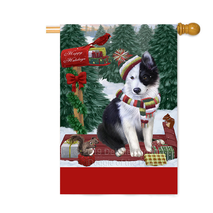 Personalized Merry Christmas Woodland Sled Border Collie Dog Custom House Flag FLG-DOTD-A61576