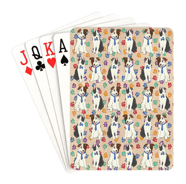 Rainbow Paw Print Border Collie Dogs Blue Playing Card Decks