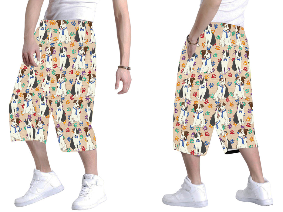 Rainbow Paw Print Border Collie Dogs Blue All Over Print Men's Baggy Shorts