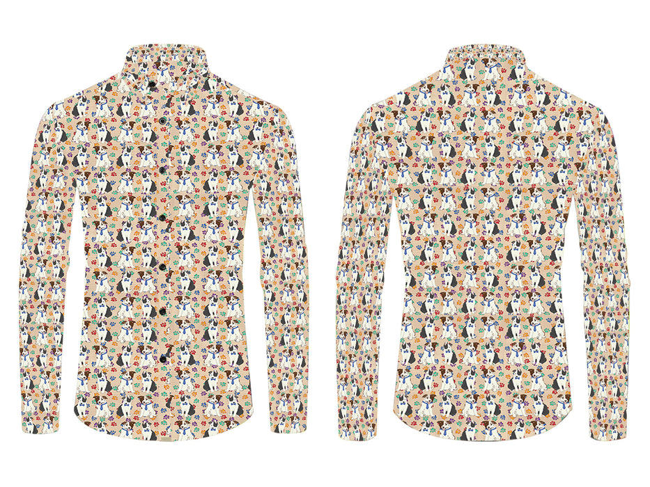 Rainbow Paw Print Border Collie Dogs Blue All Over Print Casual Dress Men's Shirt