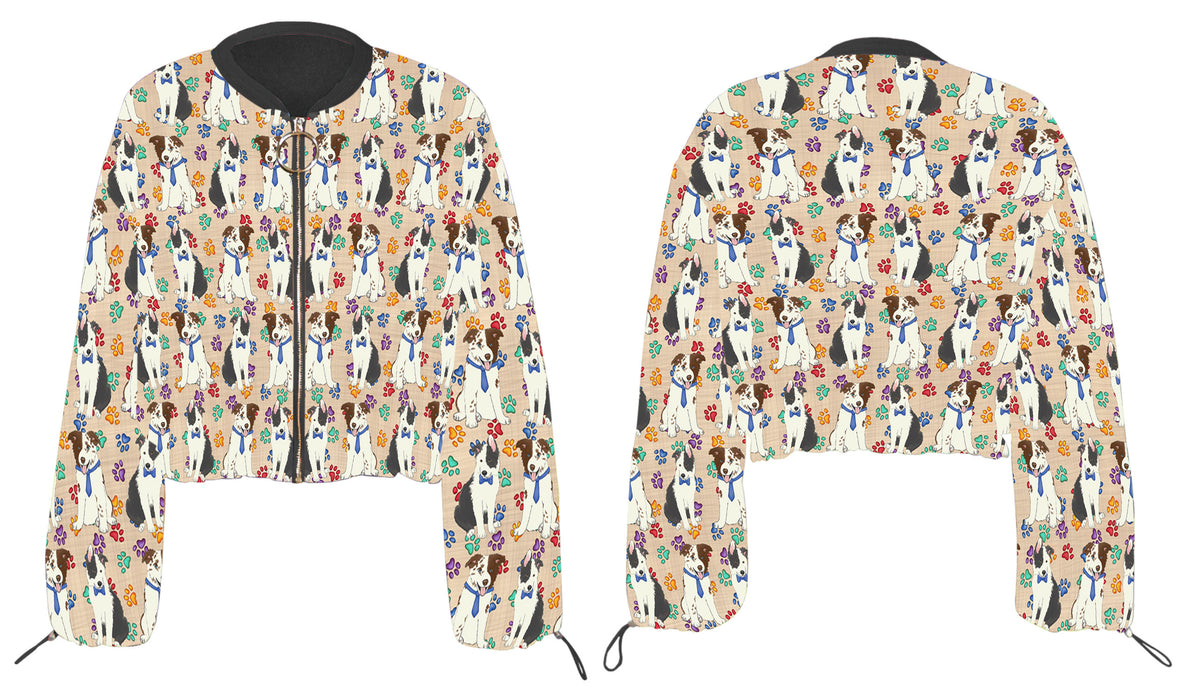 Rainbow Paw Print Border Collie Dogs Cropped Chiffon Women's Jacket WH50507