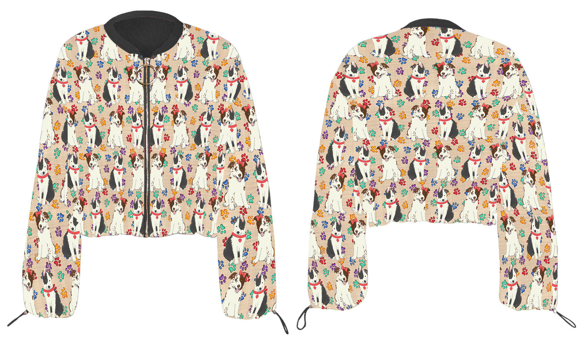 Rainbow Paw Print Border Collie Dogs Cropped Chiffon Women's Jacket WH50508