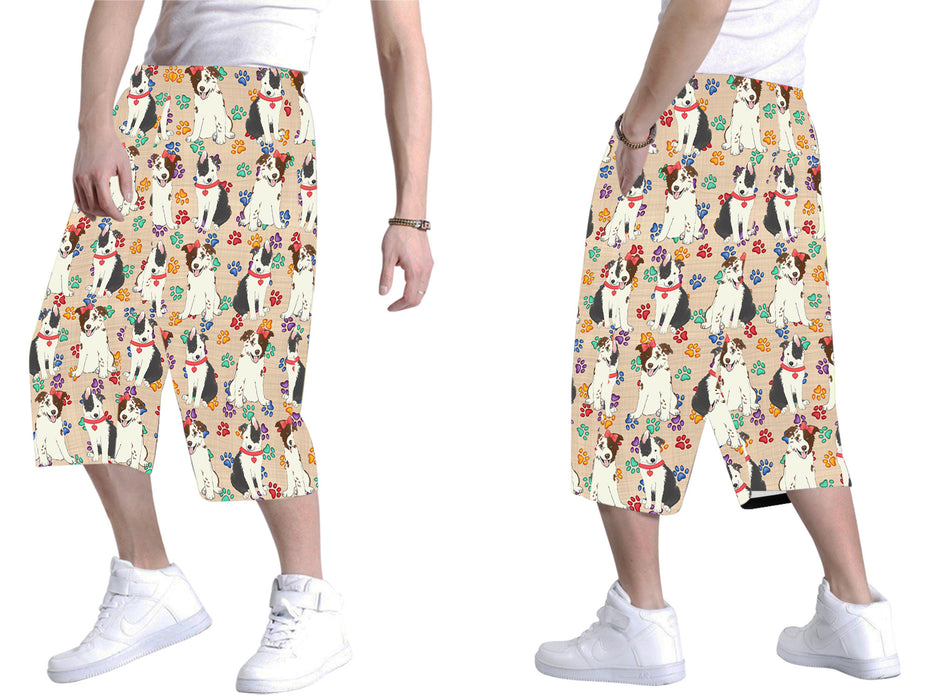 Rainbow Paw Print Border Collie Dogs Red All Over Print Men's Baggy Shorts