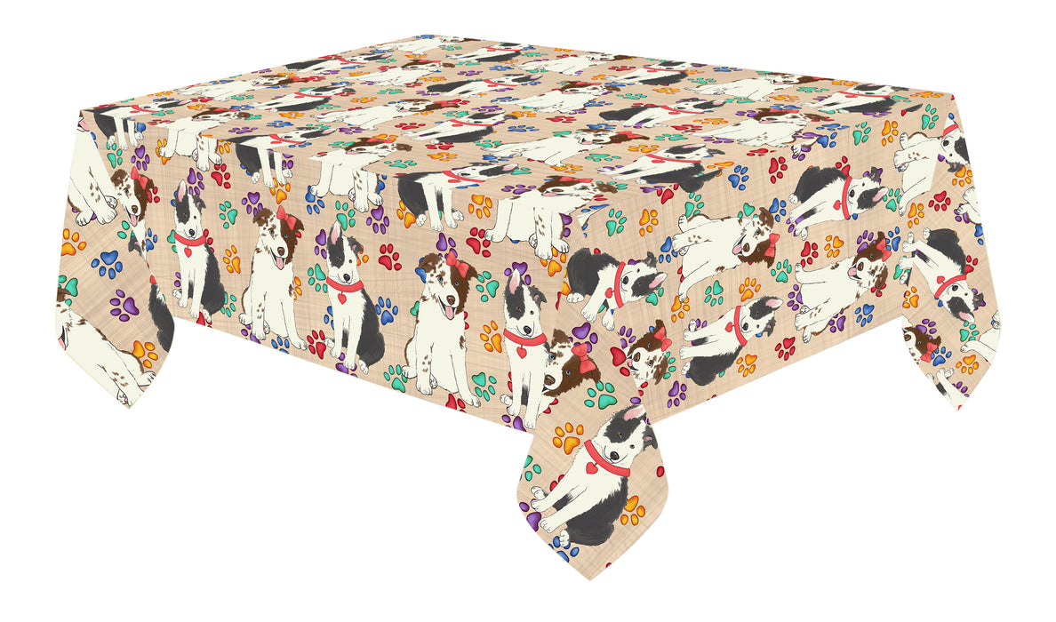Rainbow Paw Print Border Collie Dogs Red Cotton Linen Tablecloth