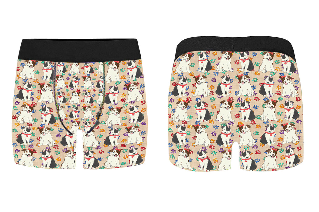 Rainbow Paw Print Border Collie Dogs Red Men's Classic Boxer Briefs