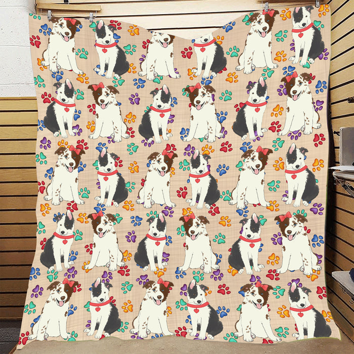 Rainbow Paw Print Border Collie Dogs Red Quilt