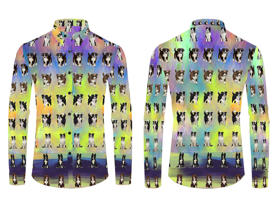 Paradise Wave Border Collie Dogs All Over Print Casual Dress Men's Shirt