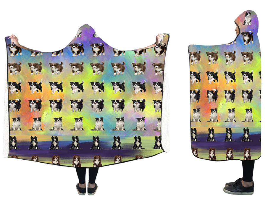 Paradise Wave Border Collie Dogs  Hooded Blanket 50"x40"