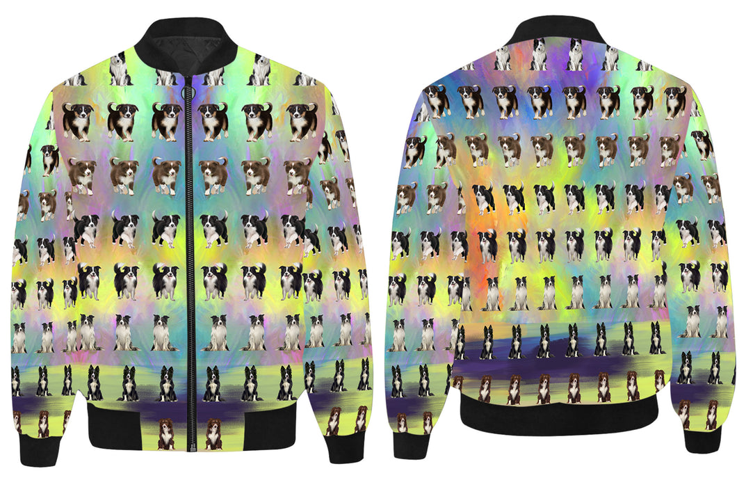 Paradise Wave Border Collie Dogs All Over Print Quilted Bomber Men's Jacket