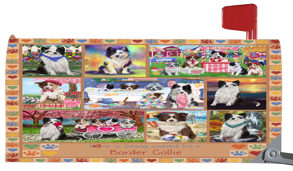 Love is Being Owned Border Collie Dog Beige Magnetic Mailbox Cover Both Sides Pet Theme Printed Decorative Letter Box Wrap Case Postbox Thick Magnetic Vinyl Material